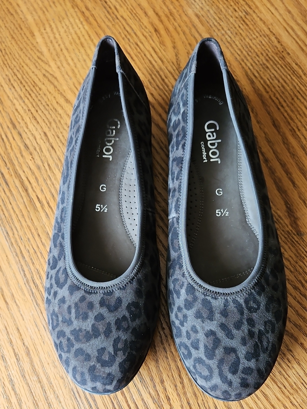 GABOR COMFORT FIT GREY LEOPARD PRINT SUEDE BALLET FLATS SZ 8